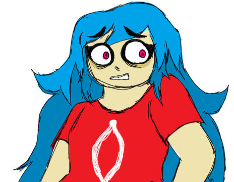 doodle depicting sky stylized after the webcomic tails gets trolled,standing there nervously.