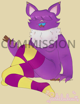 depiction of echolocated's character,echo,sitting in a pinup position,holding some chocolate pocky and sticking her tongue out.